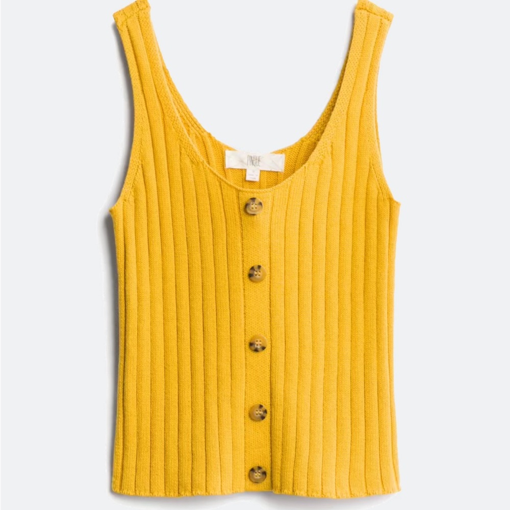 Mustard Button-Down Ribbed Tank Top